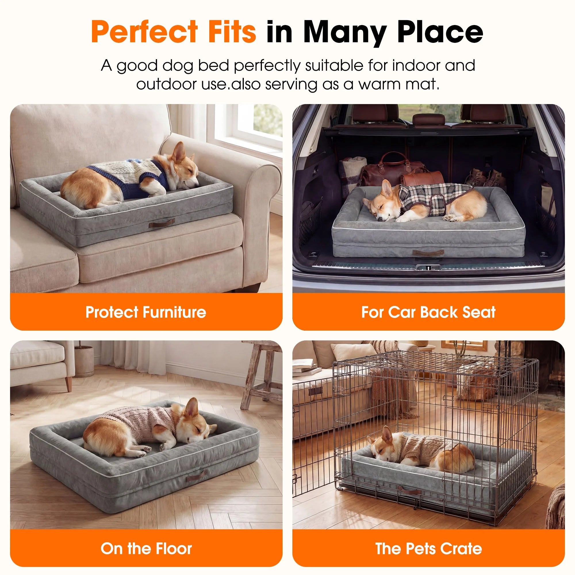 Orthopedic Dog Bed Large Waterproof Pet Sofa Bed Four-Sided Bolster Cushion Dog Couch with Removable Washable Cover,Gray