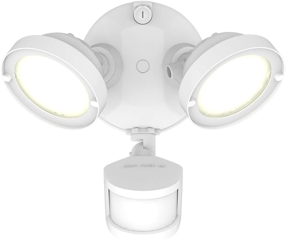 TGS Outdoor LED Motion Sensor Flood & Security Light Twin round Head White