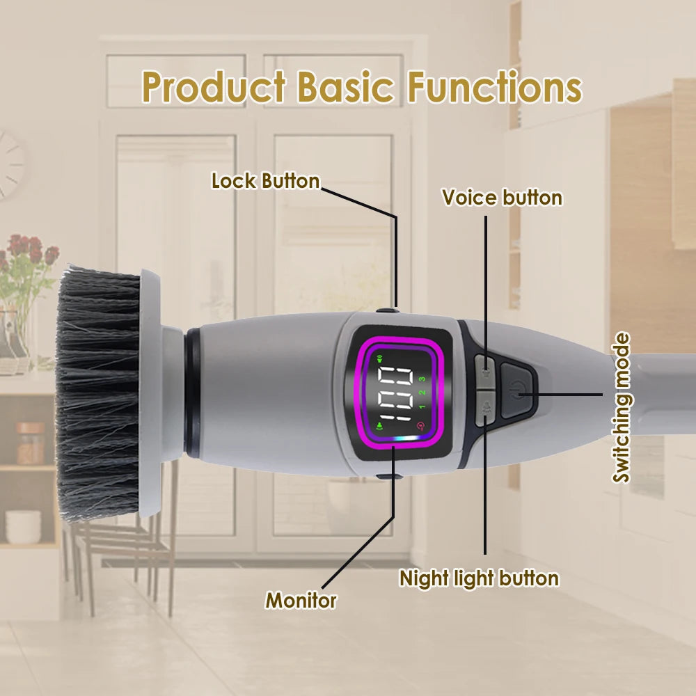 10-In-1 Electric Cleaning Brush Household Cleaning Brush Multifunctional Bathroom Cleaning Toilet Cleaning with LED Screen