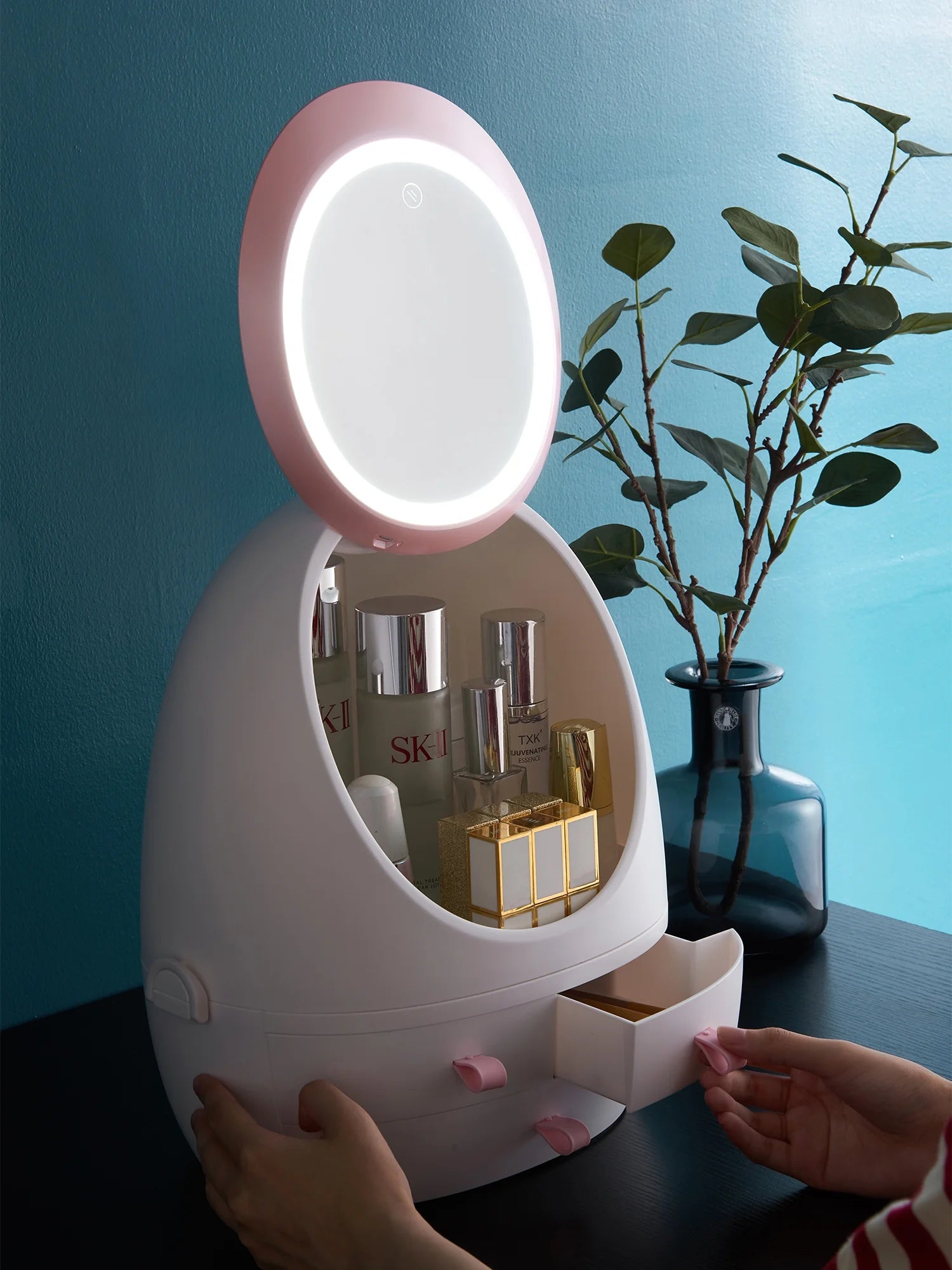 Modern LED Lighted Mirror Makeup Organizer Stand for Bathroom, Dresser, and Vanity Countertop - Bathroom Organizers and Storage Solution with Room Decor Aesthetic and Preppy Stuff Vibe by KME