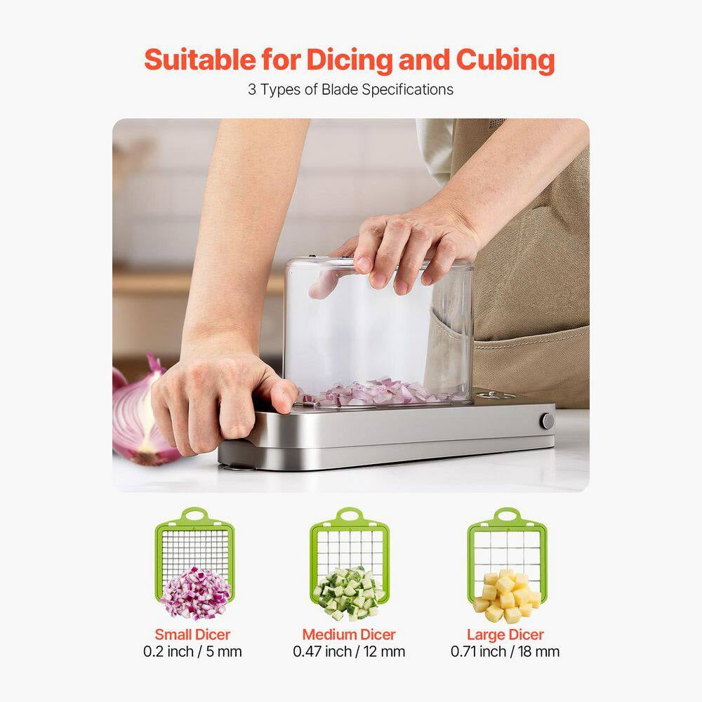Vegetable Chopper with 3 Stainless Steel Blades, Food Cutter and Onion Slicer with Container, Kitchen Tools for Salad