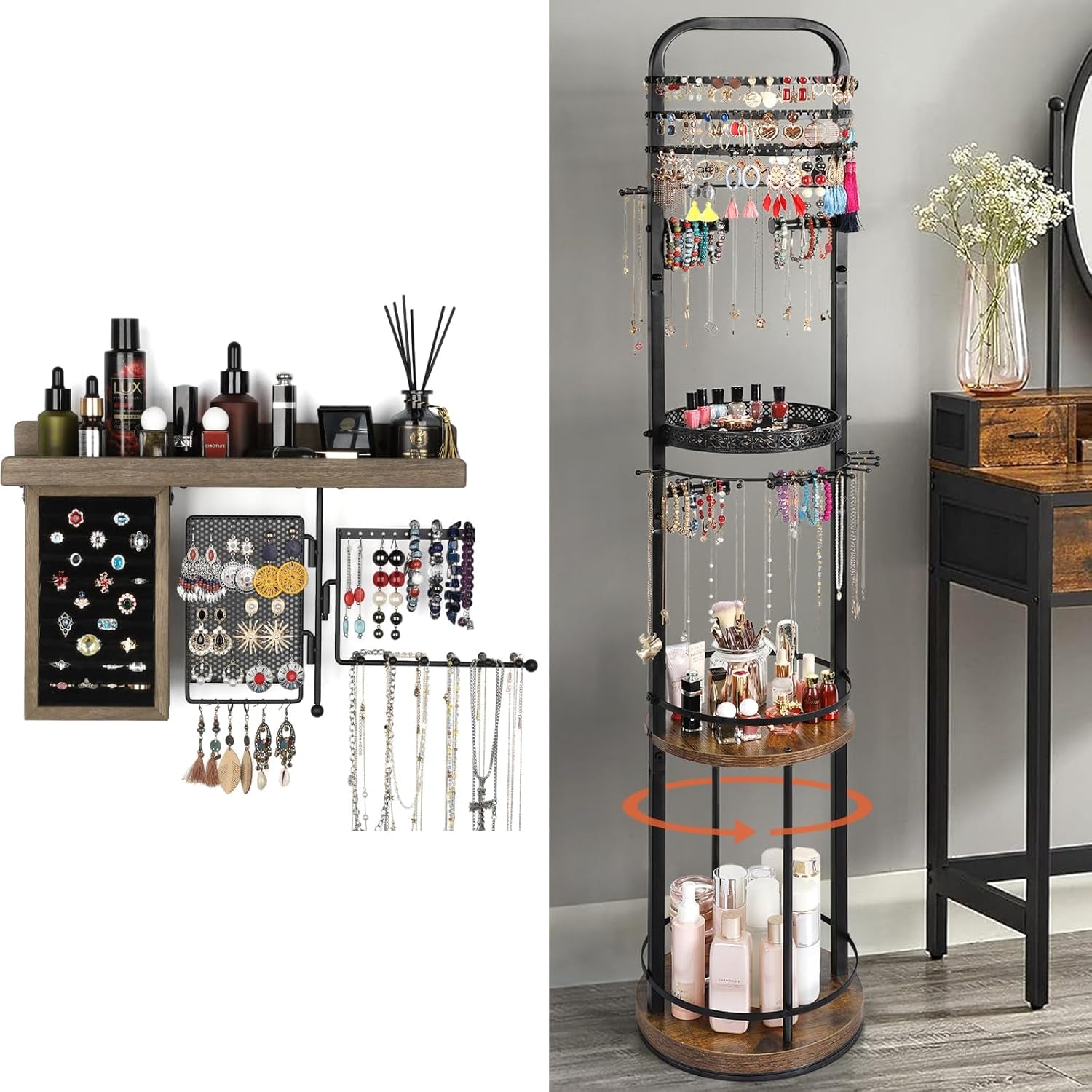 Hanging Jewelry Organizer and Makeup Organizer Black