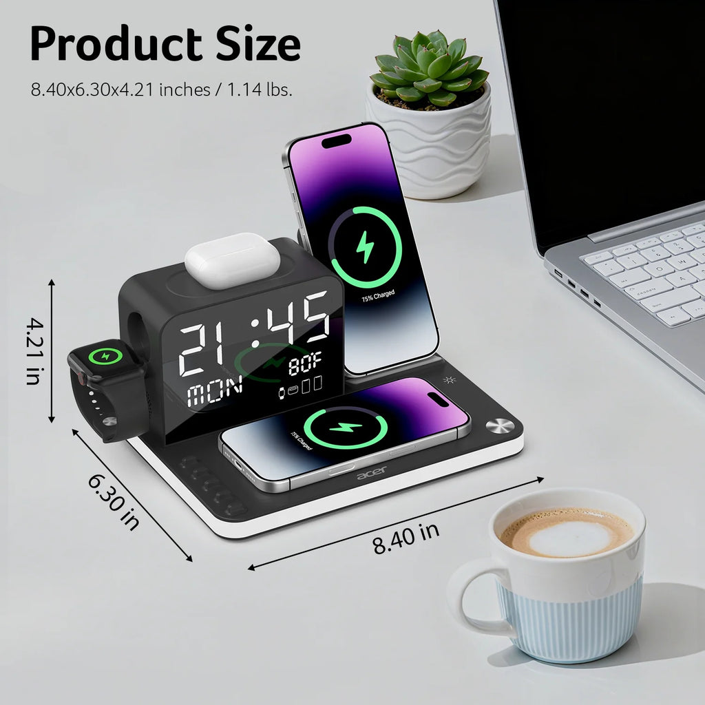 7 in 1 Wireless Charging Station: Compatible with Apple Multiple Devices - Iphone Apple Watch and Airpods, Charger Stand with Led Night Light