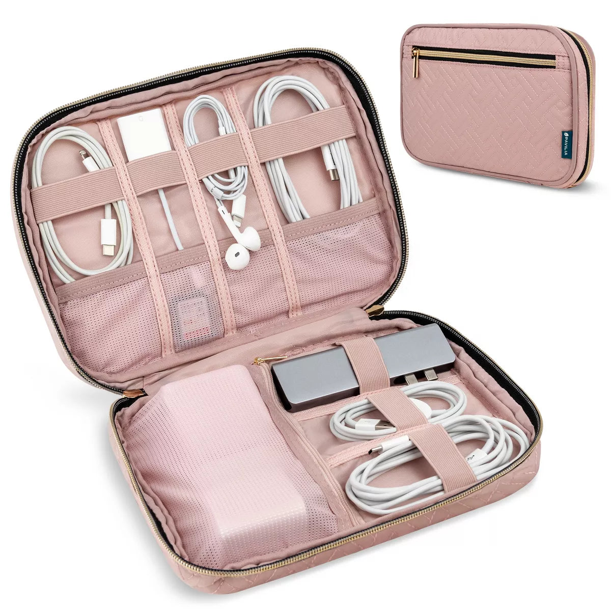 PAVILIA Soft Electronic Organizer Travel Case, Medium Cable Tech Storage Pouch Cord Bag, Charger Accessories Essentials