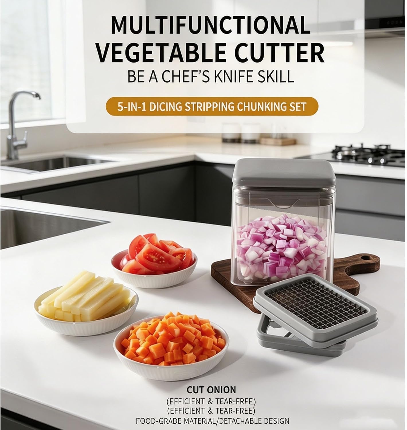 Vegetable Cutter,Food Chopper Manual Hand,For Potato Cutter & Fry Slicer - Functions as Potato Dicer,Onion Dicer,Veggie Shredder with 9 Blades,Easy to Clean, Dishwasher Safe-Essential Kitchen Gadgets