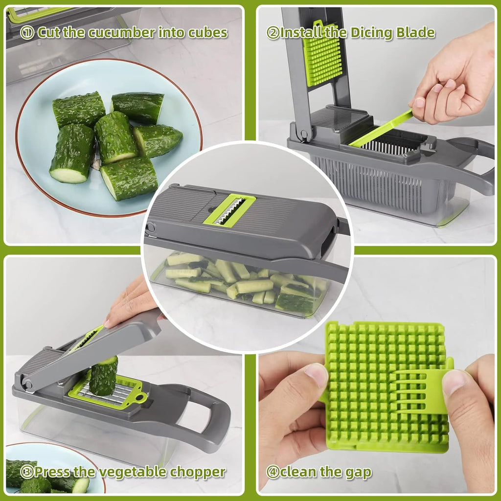 Vegetable Chopper, 17 in 1 Multi-Function Food Chopper, Professional Kitchen Gadget with Container
