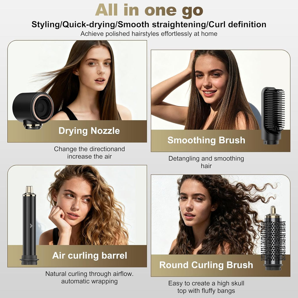 5 in 1 Hair Styler & Hair Dryer Brush, Upgrade Multi Blow Dryer Brush, Detachable Hot Air Brush Negative Ion Curling Brush Iron, Salon-Perfect Curls for All Hair Types