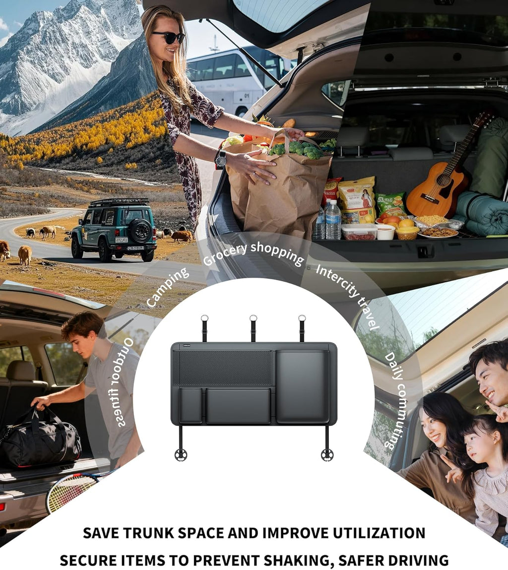 PU Leather Trunk Organizer for SUV, Sedan & Truck | Durable & Odor-Free Rigid PU, 36In Vertical Storage with 4 Pockets, Shape-Locked & Water-Wipeable, Expands Trunk Room