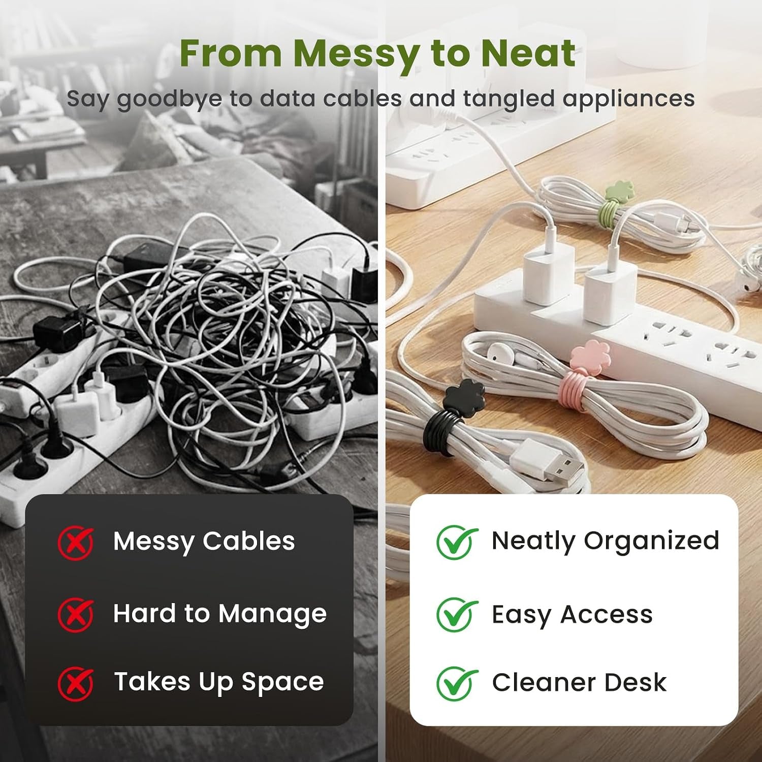 Data Cable Organizer, 2026 Upgrade Silicone Cable Ties Reusable Cable Management Organizers, Multipurpose Elastic Cord Organizer for Fastening and Bundling Cable Cords Wires (10PC B)