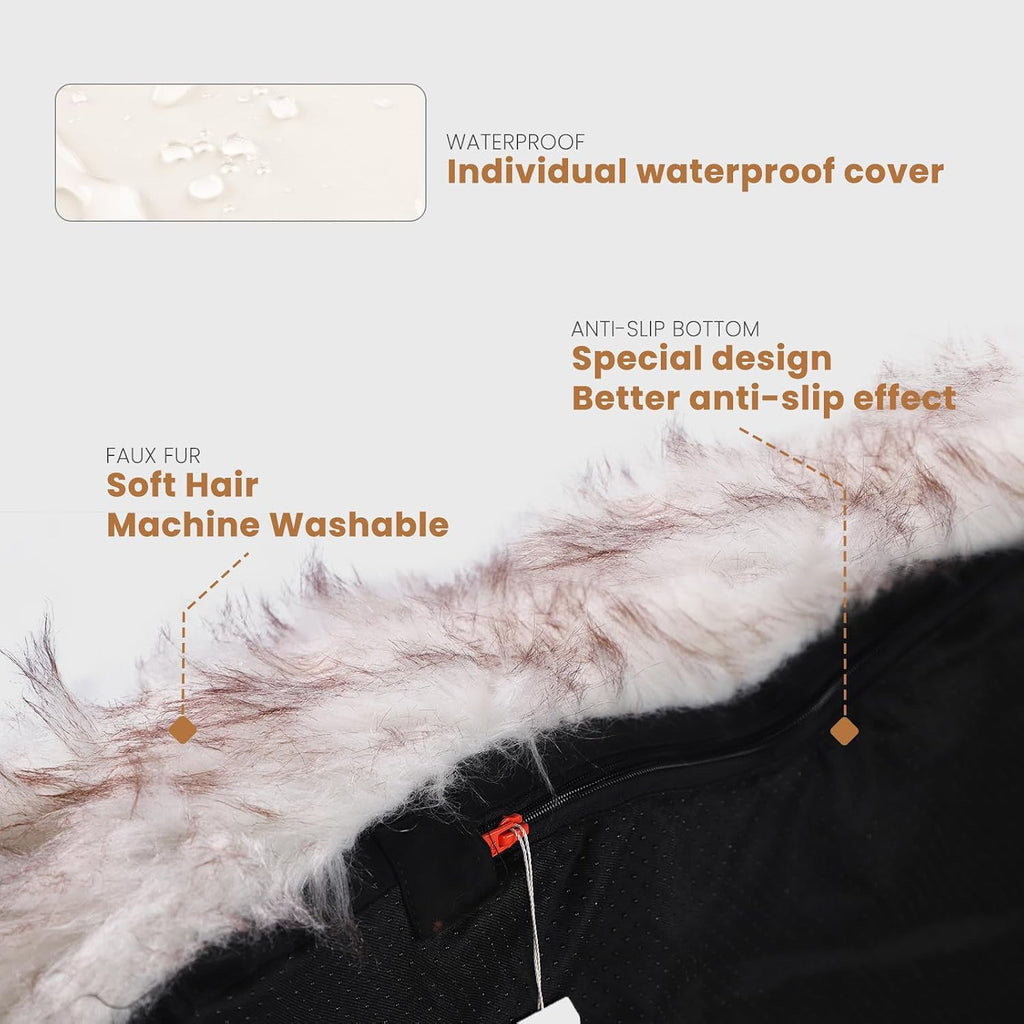 Luxury Faux Fur Dog Bed, 5-Inch Thick Grade Ultra Soft Orthopedic Memory Foam Dog Bed with Faux Fur Cover, Plush Pup Rug with Removable Cover, Waterproof Liner（White）