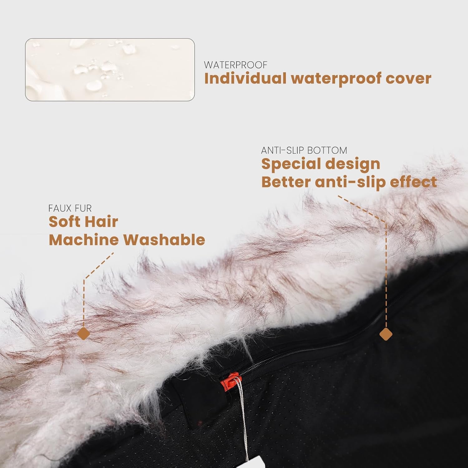 Luxury Faux Fur Dog Bed, 5-Inch Thick Grade Ultra Soft Orthopedic Memory Foam Dog Bed with Faux Fur Cover, Plush Pup Rug with Removable Cover, Waterproof Liner（White）