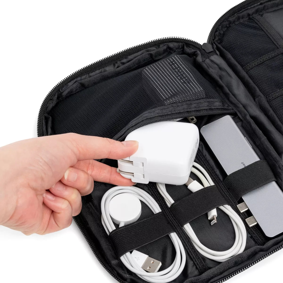 PAVILIA Soft Electronic Organizer Travel Case, Medium Cable Tech Storage Pouch Cord Bag, Charger Accessories Essentials