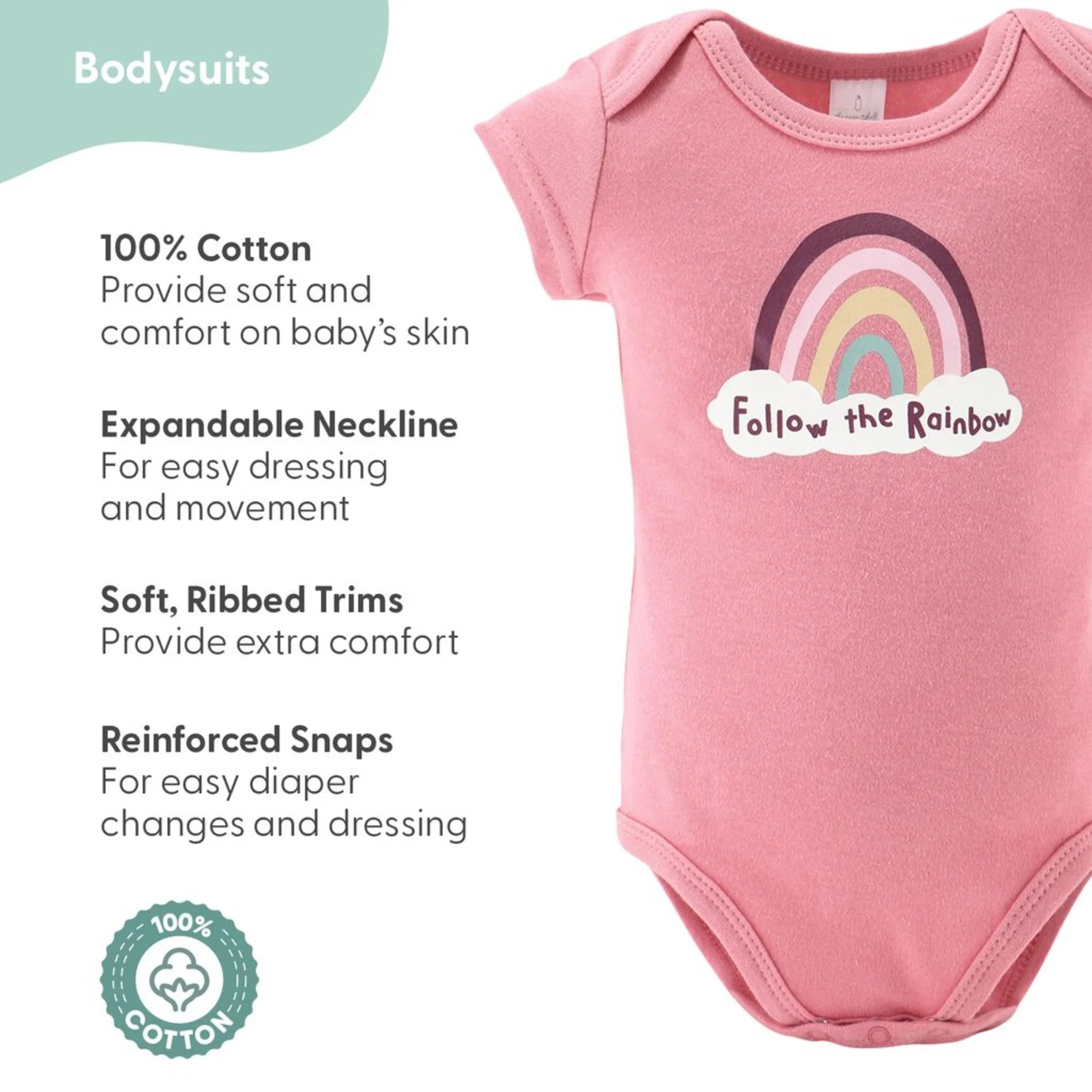 Newborn Layette Gift Set for Baby Girls, 23 Essential Pieces, Pink Rainbow Safari Animals, 0-3 Months