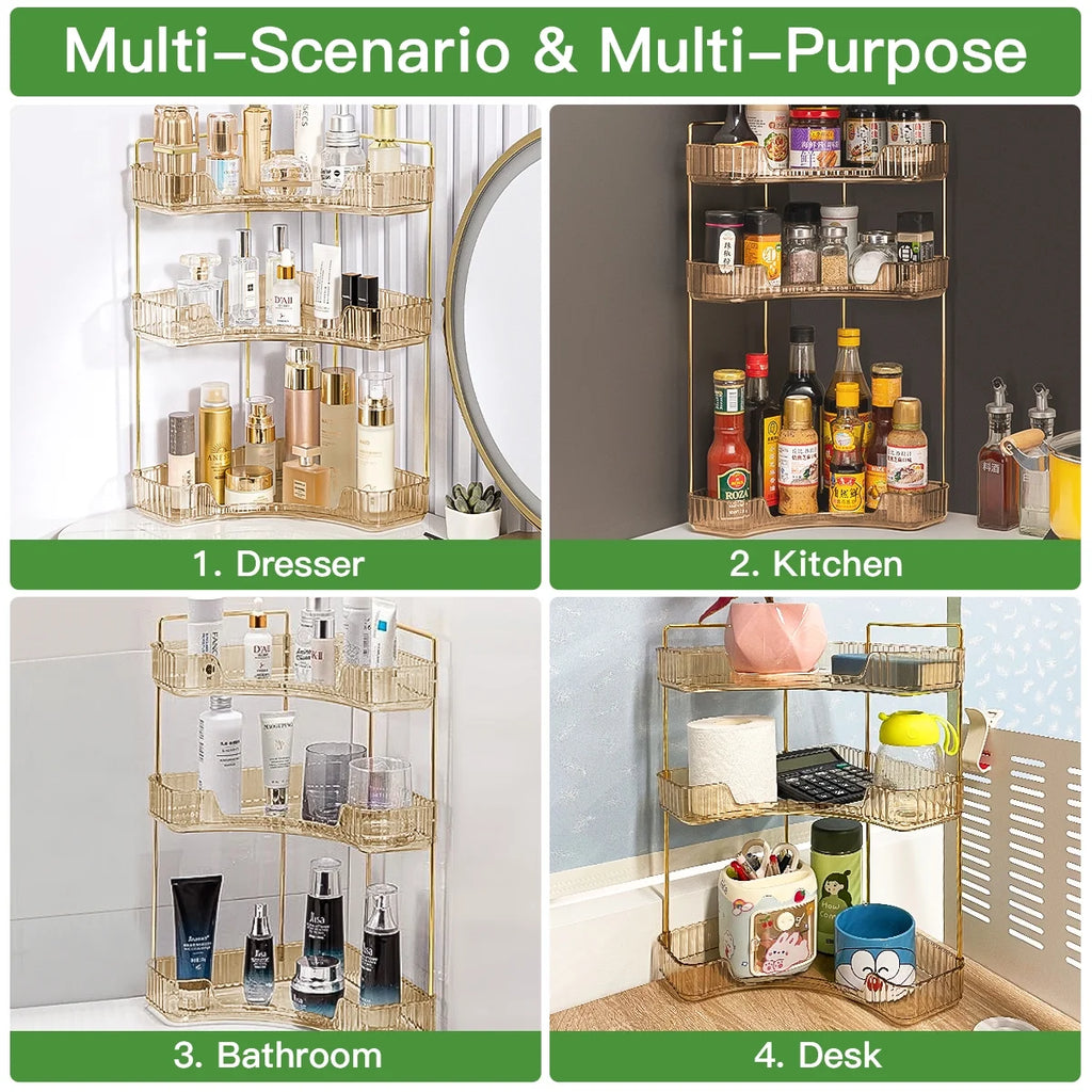 3-Tier Bathroom Counter Organizer Countertop Storage Organizer Makeup Organizer Space Saving Vanity Trays – Gold